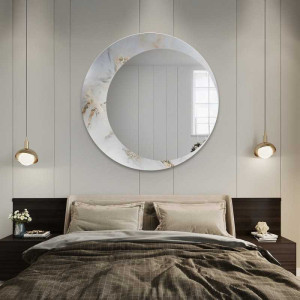 Rond spiegel op wit-goud marmer – MARBLE MARLUCE
