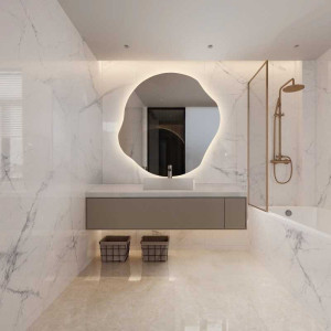Grand miroir mural miroir de salle de bain de forme organique avec éclairage décoratif, miroir LED lumineux pour salle de bain et salon – CYRKON LED