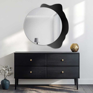 Decoratieve ronde spiegel op zwarte beits - PLAMKO