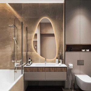 Miroir mural irrégulier de forme organique pour salle de bain et salon avec éclairage décoratif moderne – SYDERYT LED
