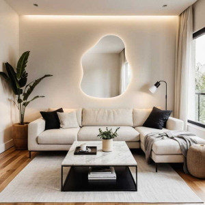 Organisch gevormde spiegel met verlichting - STONE LED