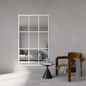 Miroir de loft avec meneaux dans un cadre blanc - HANA
