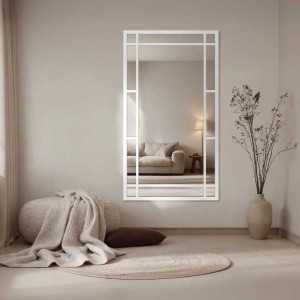 Miroir de loft avec meneaux dans un cadre blanc - SET