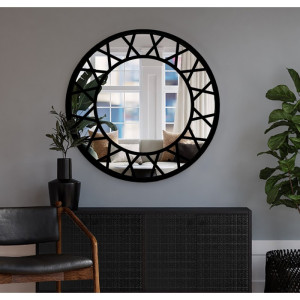 Decoratieve ronde spiegel met raamwerk in loftstijl - ELENA
