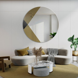 Decoratief rond spiegelkleurig paneel - zwart en goud - HENRY