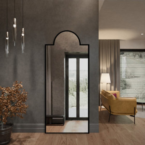 Decoratieve half-ovale spiegel in zwarte MDF lijst - ROSANO