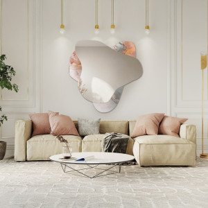 Nepravidelné zrcadlo na růžovém mramoru – MARBLE FIORATO Rozměry 80x80