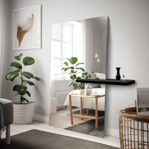 Moderní stojací obdélníkové zrcadlo s policí - AGIS SHELF Rozměry 40x150