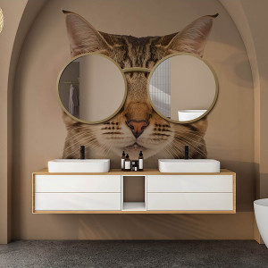 Satz von runden Spiegeln Katze in Gläsern MDF -  BRILLE