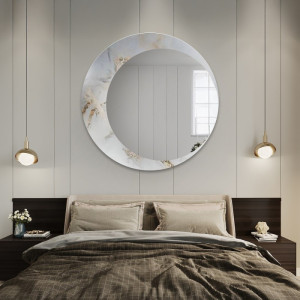 Rond spiegel op wit-goud marmer – MARBLE MARLUCE