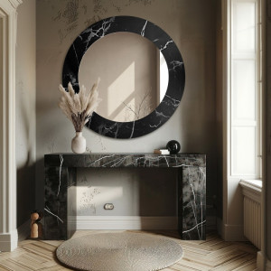 Rond spiegel op zwart-zilver marmer – MARBLE MURASO