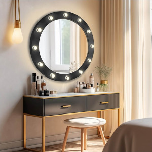 Ronde cosmeticaspiegel met bollen in mdf lijst - NEW YORK