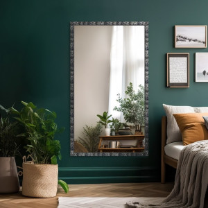 Spiegel in brede zilveren houten lijst – 9502001