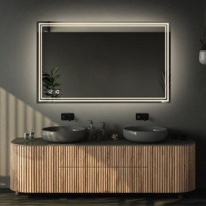 Łazienkowe lustro prostokątne z zegarem cyfrowym - MIA LED PREMIUM