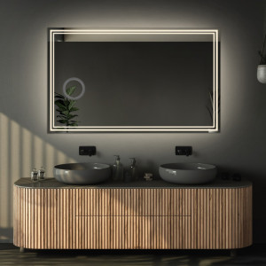 Łazienkowe lustro prostokątne z lusterkiem zoom - MIA LED PREMIUM