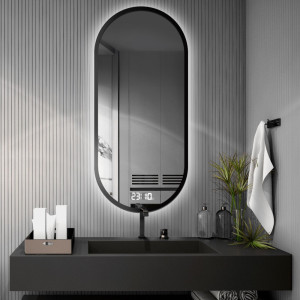 Lustro owalne w ramie z zegarem cyfrowym- OSKAR LED PREMIUM