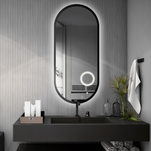 Lustro owalne w ramie z lusterkiem zoom led - OSKAR LED PREMIUM