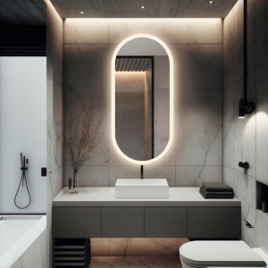 Lustro LED z piaskowanym podświetleniem, duże owalne lustro ścienne, dekoracyjne lustro do toaletki, łazienki i przedpokoju - ROMI LED