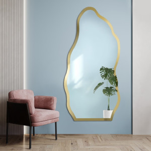 Lustro w salonie nieregularne w ramie złoty połysk - AURO II SHINE