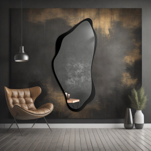 Duże lustro ścienne w czarnej ramie, nieregularne lustro organiczne lustro do przedpokoju, salonu lub sypialni – PIENA W RAMIE