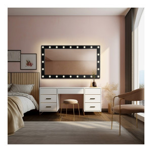 Prostokątne lustro kosmetyczne z żarówkami w ramie mdf - VEGAS