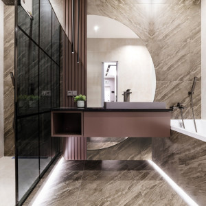 Duże lustro ścienne półokrągłe, dwuczęściowe lustro dekoracyjne do przedpokoju i nowoczesne lustro łazienkowe – DOPPIO