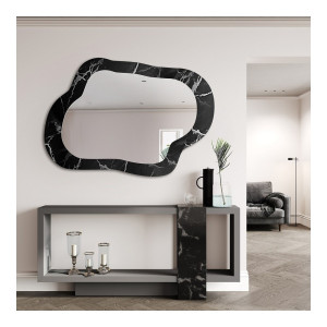 Nieregularne lustro na czarno srebrnym marmurze - MARBLE GRISO