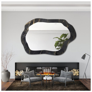 Nieregularne lustro na czarno złotym marmurze - MARBLE VERDI