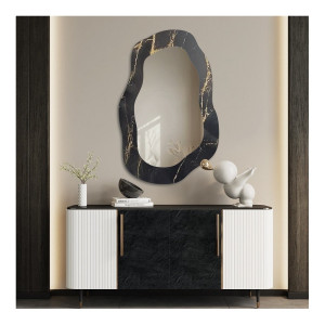 Nieregularne lustro na czarno złotym marmurze - MARBLE NOCTO