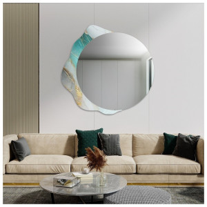 Okrągłe lustro na nieregularnym zielonym marmurze - MARBLE FERRO