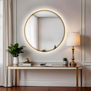 Okrągłe lustro w ramie złoty połysk z podświetleniem - BELLA LED