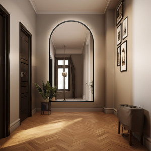 Lustro duże półowalne w ramie czarnej MDF z podświetleniem - BERDO LED