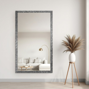 Lustro glamour w bogatej srebrnej ramie w wysokim połysku - 8002003
