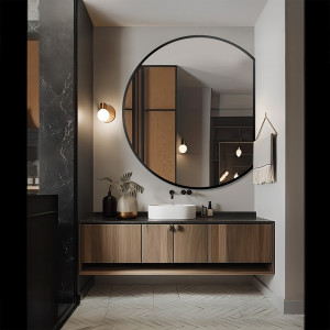 Lustro okrągłe w czarnej matowej ramie mdf - OTTO ŚCIĘTY BOK