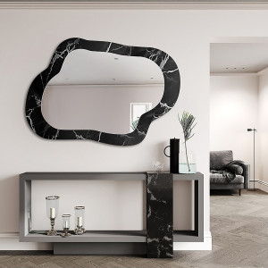 Nieregularne lustro na czarno srebrnym marmurze - MARBLE GRISO