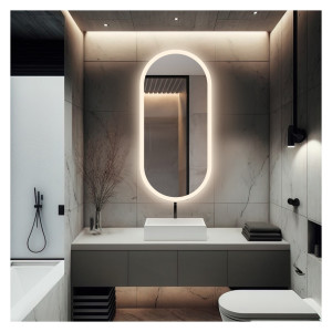 Oglindă ovală sablată cu iluminare - ROMI LED Dimensiuni 140x70