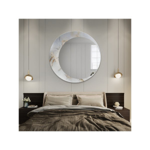 Oglindă rotundă pe marmură alb-auriu – MARBLE MARLUCE Dimensiuni 70