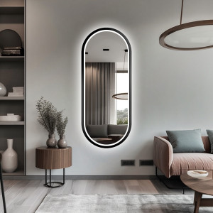 Oglindă ovală în ramă de mdf cu iluminare - OSKAR LED II Dimensiuni 63x123