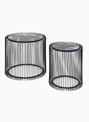 Stolik kawowy Wire Marble Glass czarne (2/Set)
