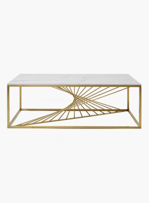 Stolik kawowy Art Marble - blat szklany, złoty stelaż