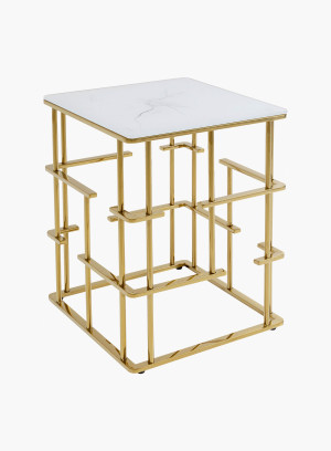 Stolik kawowy Rome złoty blat szklany biały