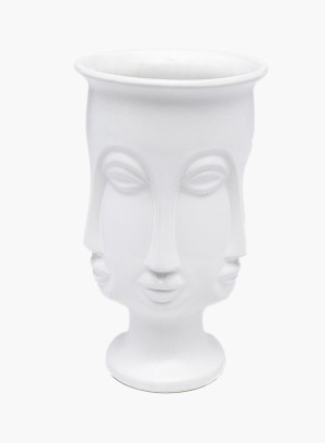 Donica dekoracyjna Caras z ceramiki - twarze biała