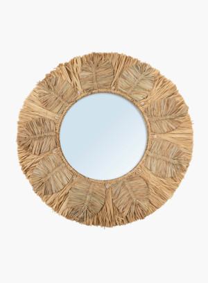 Lustro okrągłe Palm Tree z rafii z muszlami