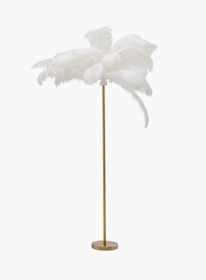 Lampa podłogowa stojąca Feather Palm z piórami, biało - złota