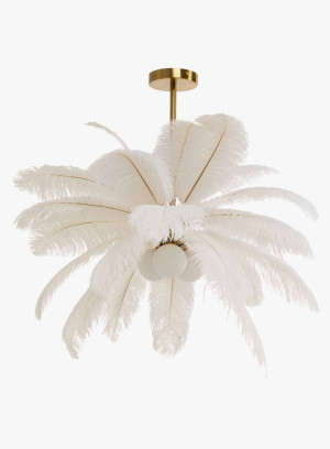 Lampa wisząca Feather Palm z piórami, biało - złota