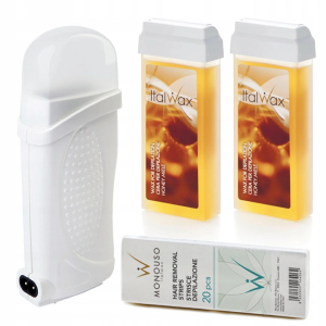 Depilacja zestaw 2x wosk rolka ItalWax HONEY podgrzewacz paski
