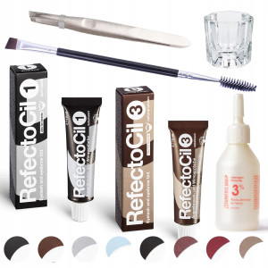 Zestaw do henny Refectocil - 2x henna (kolory do wyboru) + woda utleniona 3% + pęseta + pędzelek + naczynko