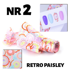 Folia transferowa 100 cm retro paisley nr 2 - folia do zdobień lakierów hybrydowych, żeli UV i akrylu