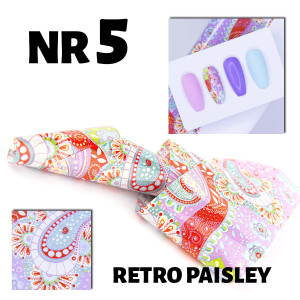 Folia transferowa 100 cm retro paisley nr 5 - folia do zdobień lakierów hybrydowych, żeli UV i akrylu