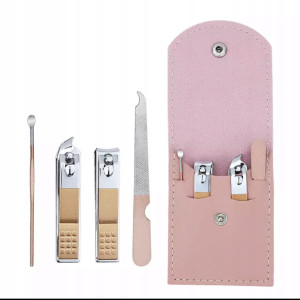 Przybornik do paznokci Rose Gold w różowym etui 4 elementy zestaw do manicure